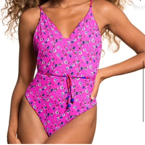 Maaji Spiral Cardamom Classic Halter High Leg One Piece Rosado Reversible Small - Picture 4 of 12
